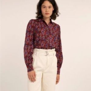 EUC Frnch purple & Red floral blouse